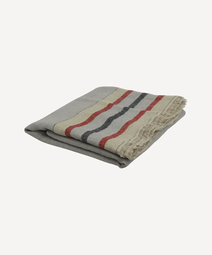 Herringbone Stripe Linen Throw - Grey - Image 2