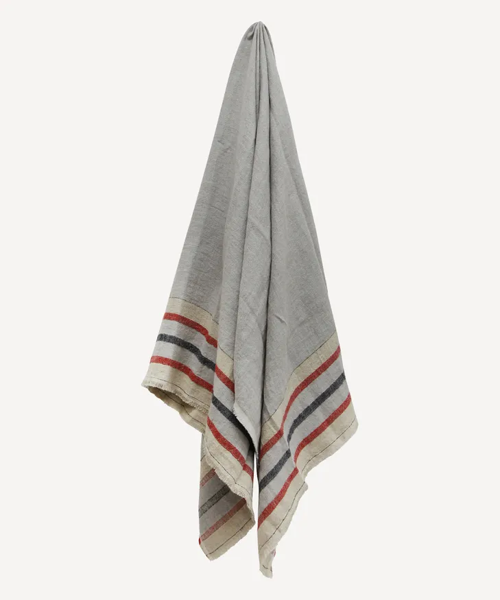 Herringbone Stripe Linen Throw - Grey - Image 4
