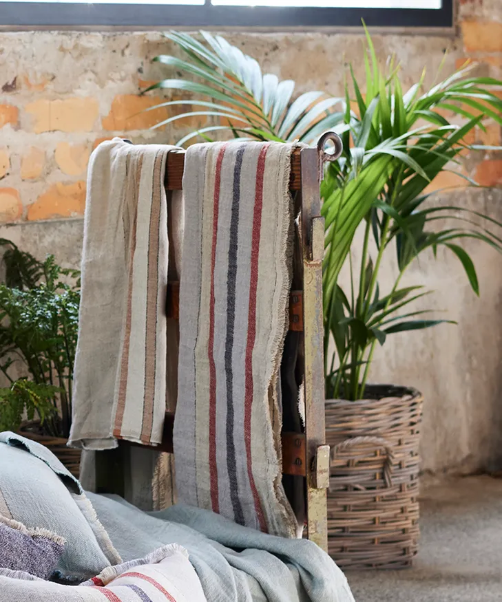 Herringbone Stripe Linen Throw - Grey - Image 5