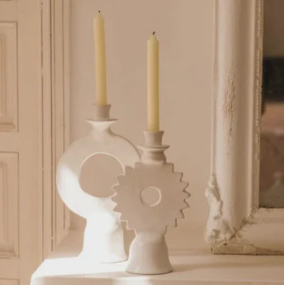 TADELAKT CANDLE HOLDER FULL MOON WHITE